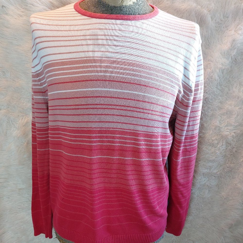Boss Hugo Boss Men's Burgundy Striped Pattern 100% Cotton Knit Sweater Siz L